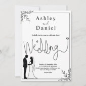 白黒エレガントのロマンチックなカップル結婚の 招待状 (正面)