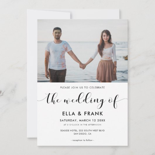 白黒エレガントの写結婚真の招待 招待状 (正面)