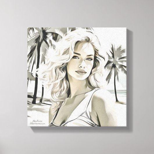 白黒エレガントの女の子 キャンバスプリント (正面)