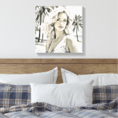 白黒エレガントの女の子 キャンバスプリント (インサイチュ (寝室))