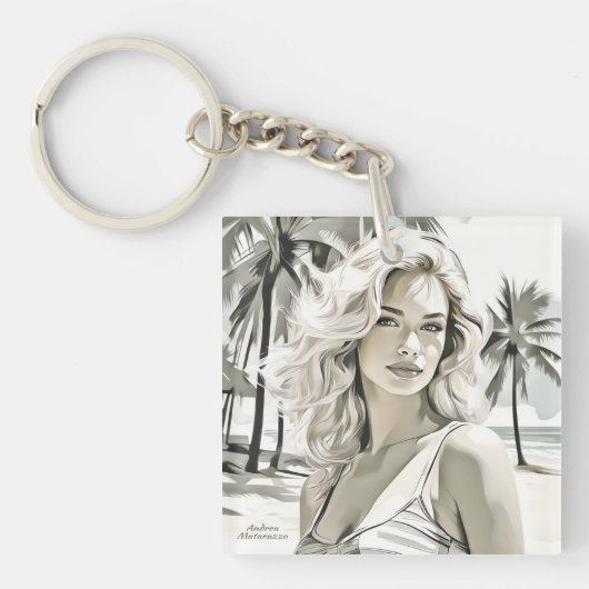 白黒エレガントの女の子 キーホルダー (正面)