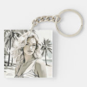 白黒エレガントの女の子 キーホルダー (裏面)