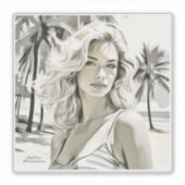 白黒エレガントの女の子 シール (正面)