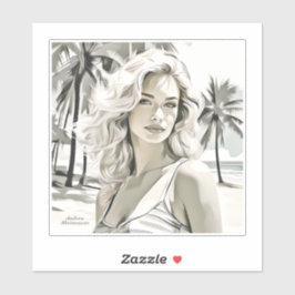 白黒エレガントの女の子 シール