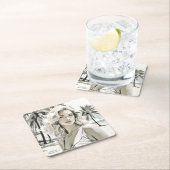 白黒エレガントの女の子 スクエアペーパーコースター (インサイチュ)