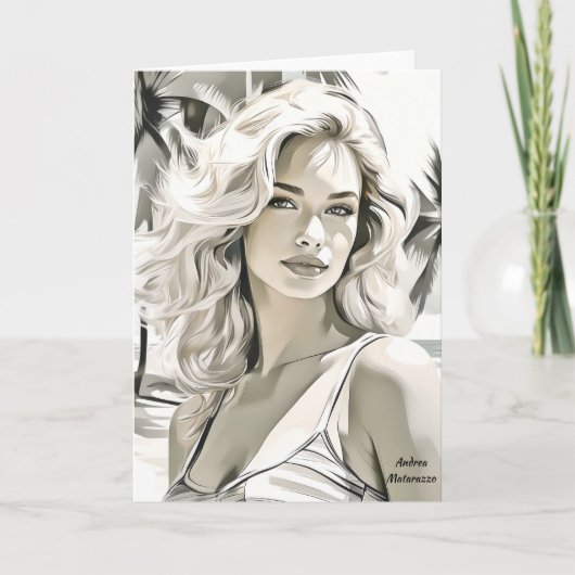 白黒エレガントの女の子 ノートカード (正面)