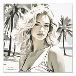 白黒エレガントの女の子 フォトプリント           