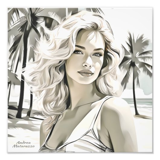 白黒エレガントの女の子 フォトプリント            (正面)