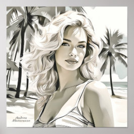 白黒エレガントの女の子 ポスター