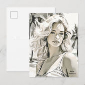 白黒エレガントの女の子 ポストカード (正面/裏面)