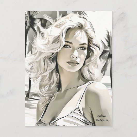 白黒エレガントの女の子 ポストカード (正面)