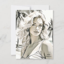 白黒エレガントの女の子 ポストカード