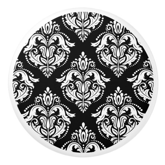 白黒エレガントの幾何ダメパターン セラミックノブ (正面)