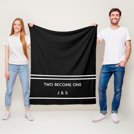 白黒エレガントの新婚イニシャル フリースブランケット (インサイチュ)