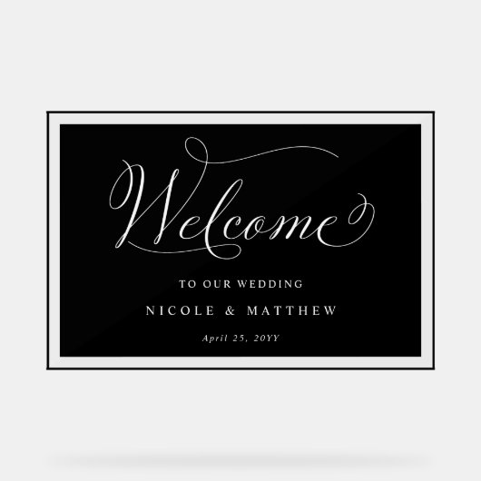白黒エレガントの歓迎結婚の挨拶 アクリルサイン (正面)
