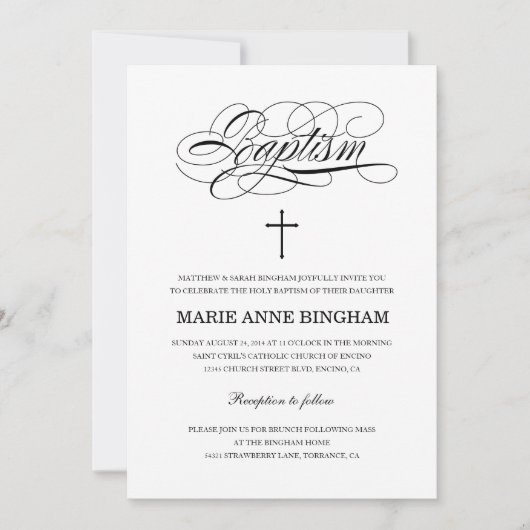 白黒エレガントの神聖バプテスマ 招待状 (正面)