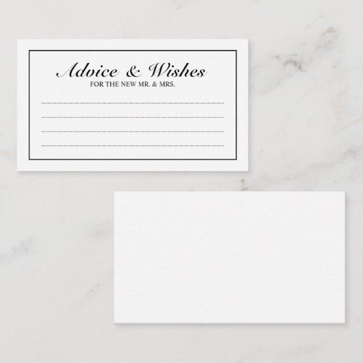 白黒エレガントの結婚アドバイスと願い アドバイスカード (正面/裏面)