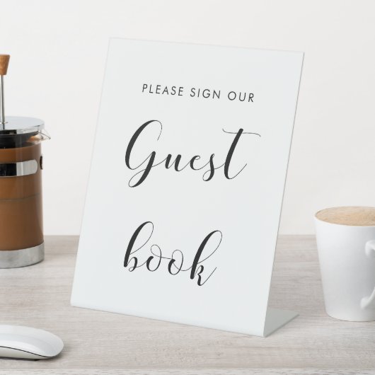 白黒エレガントの結婚ゲストブック 台座サイン (インサイチュ)