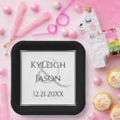 白黒エレガントの結婚紙プレート ペーパープレート (パーティー)