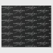 白黒エレガントの署名スクリプト ラッピングペーパー (フラット)