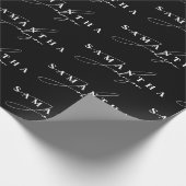 白黒エレガントの署名スクリプト ラッピングペーパー (角)