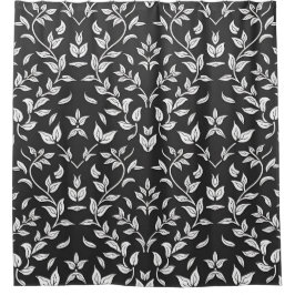 白黒エレガントの花柄 シャワーカーテン