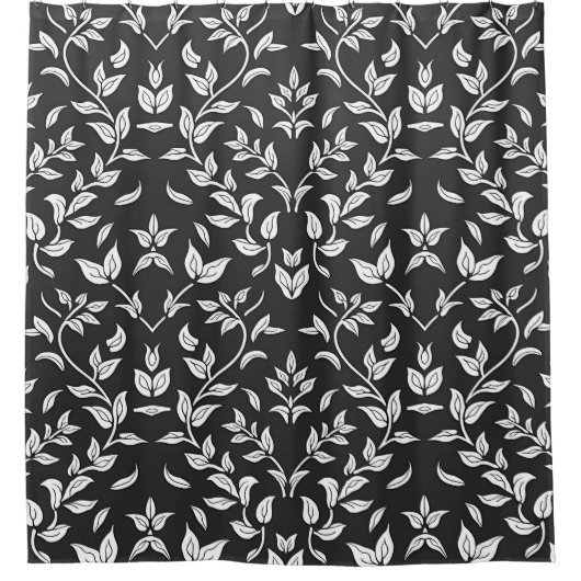白黒エレガントの花柄 シャワーカーテン (正面)
