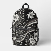 白黒エレガントの花柄 プリントバックパック (正面)
