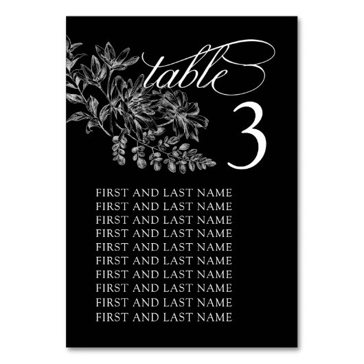 白黒エレガントの表結婚番カード テーブルナンバー (正面)