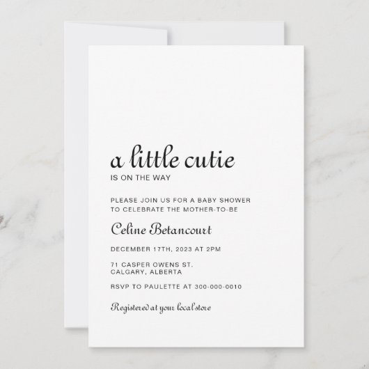 白黒エレガントの赤ちゃんシャワー 招待状 (正面)