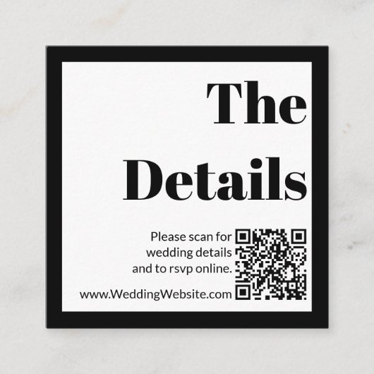 白黒エレガントのQR結婚コード エンクロージャーカード (正面)