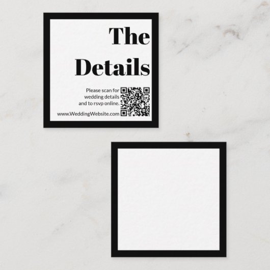 白黒エレガントのQR結婚コード エンクロージャーカード (正面/裏面)