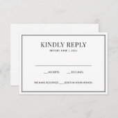 白黒エレガントのRSVPカード 出欠カード (正面/裏面)