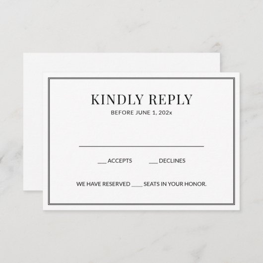 白黒エレガントのRSVPカード 出欠カード (正面/裏面)