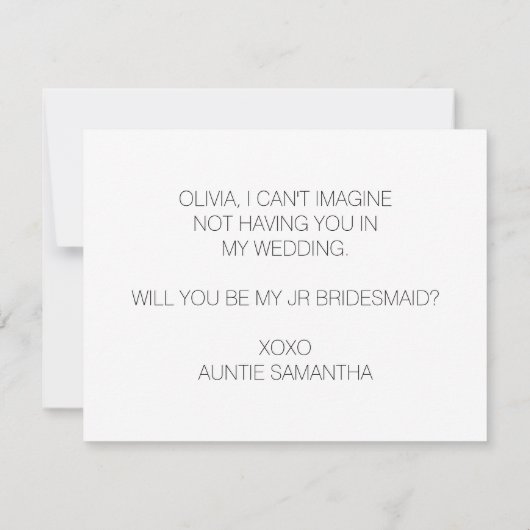 白黒エレガントは私のJrの花嫁介添人になる 招待状 (裏面)