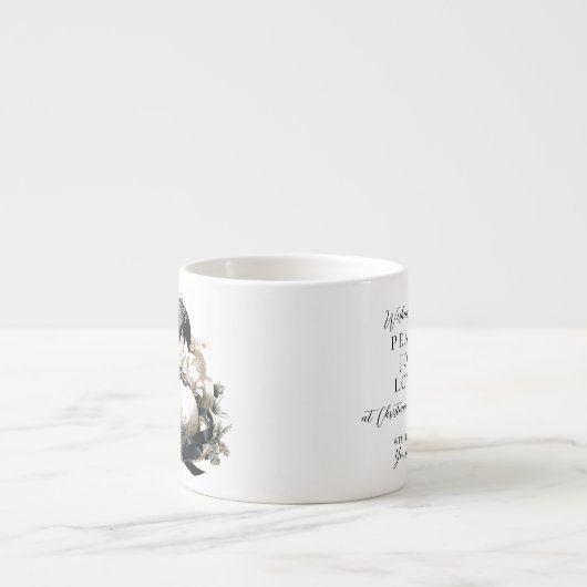 白黒エレガントアイボリーのクリスマス装飾 エスプレッソカップ (正面)