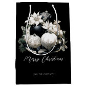 白黒エレガントアイボリーのクリスマス装飾 ミディアムペーパーバッグ (正面)