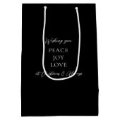 白黒エレガントアイボリーのクリスマス装飾 ミディアムペーパーバッグ (裏面)