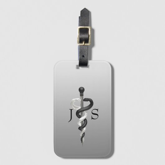 白黒エレガントアスクレピウスクラスノーブル医療 ラゲッジタグ (正面縦)