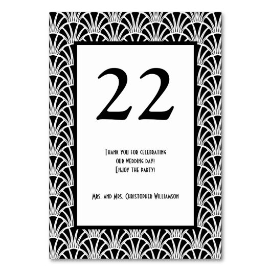 白黒エレガントアールデコ結婚パーティー テーブルナンバー (裏面)