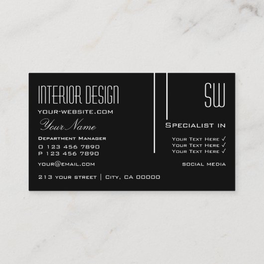 白黒エレガントイニシャルプロフェッショナル 名刺 (裏面)