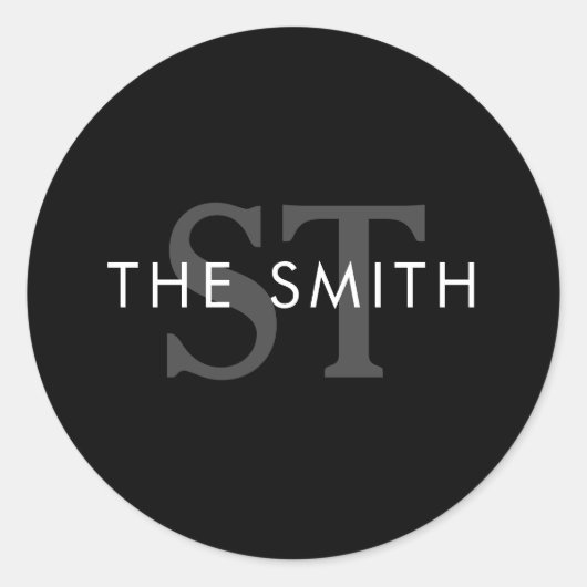 白黒エレガントイニシャルモノグラムカスタム ラウンドシール (正面)