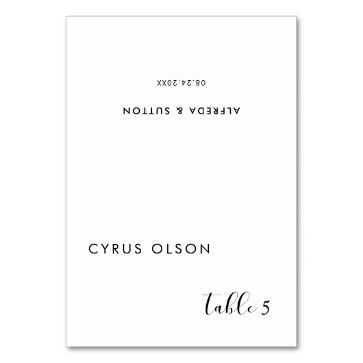 白黒エレガントウエディンプレイスネームカード テーブルナンバー (正面)