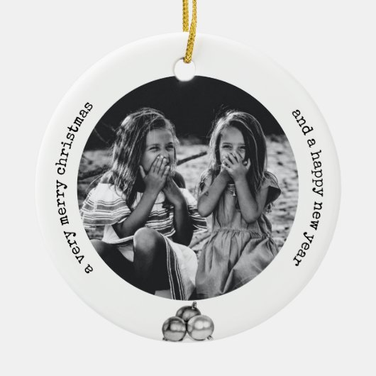 白黒エレガントオリジナルアートフォトクリスマス セラミックオーナメント (正面)