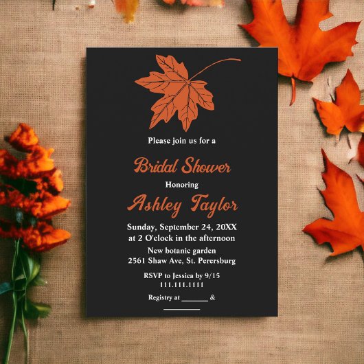 白黒エレガントオレンジ秋ブライダルシャワー 招待状