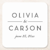 白黒エレガントカスタムウェディングモノグラム スクエアペーパーコースター (正面)