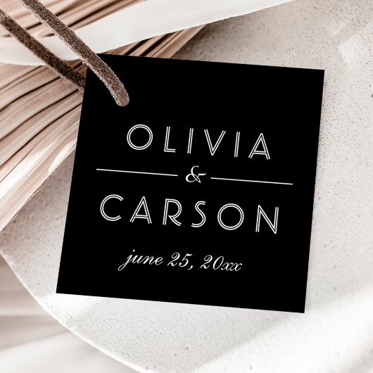 白黒エレガントカスタムウェディングモノグラム フェイバータグ