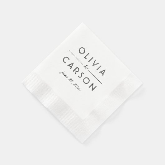 白黒エレガントカスタムウェディングモノグラム 縁ありカクテルナプキン (角)