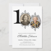 白黒エレガントカスタムフォト100誕生日 招待状 (正面)