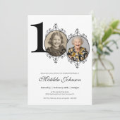 白黒エレガントカスタムフォト100誕生日 招待状 (スタンド正面)